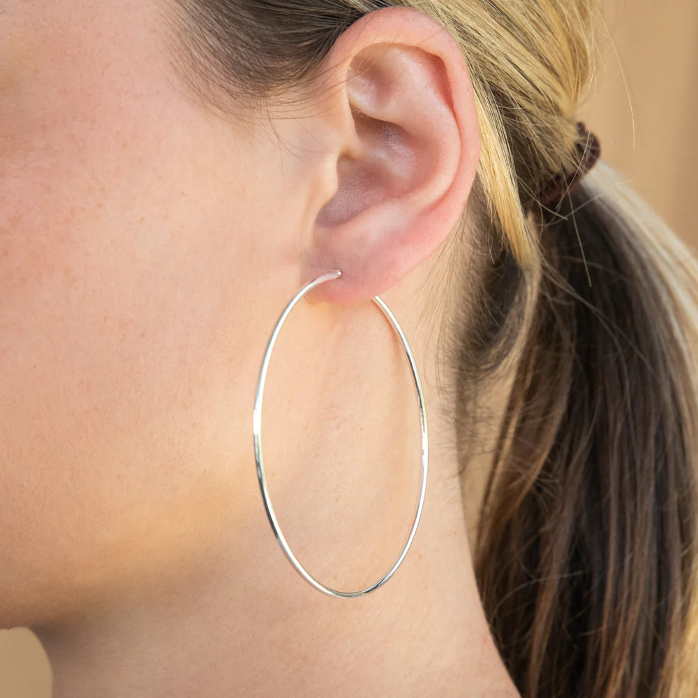 Sterling Silver Plain 65mm Hoop Earrings - Image 2