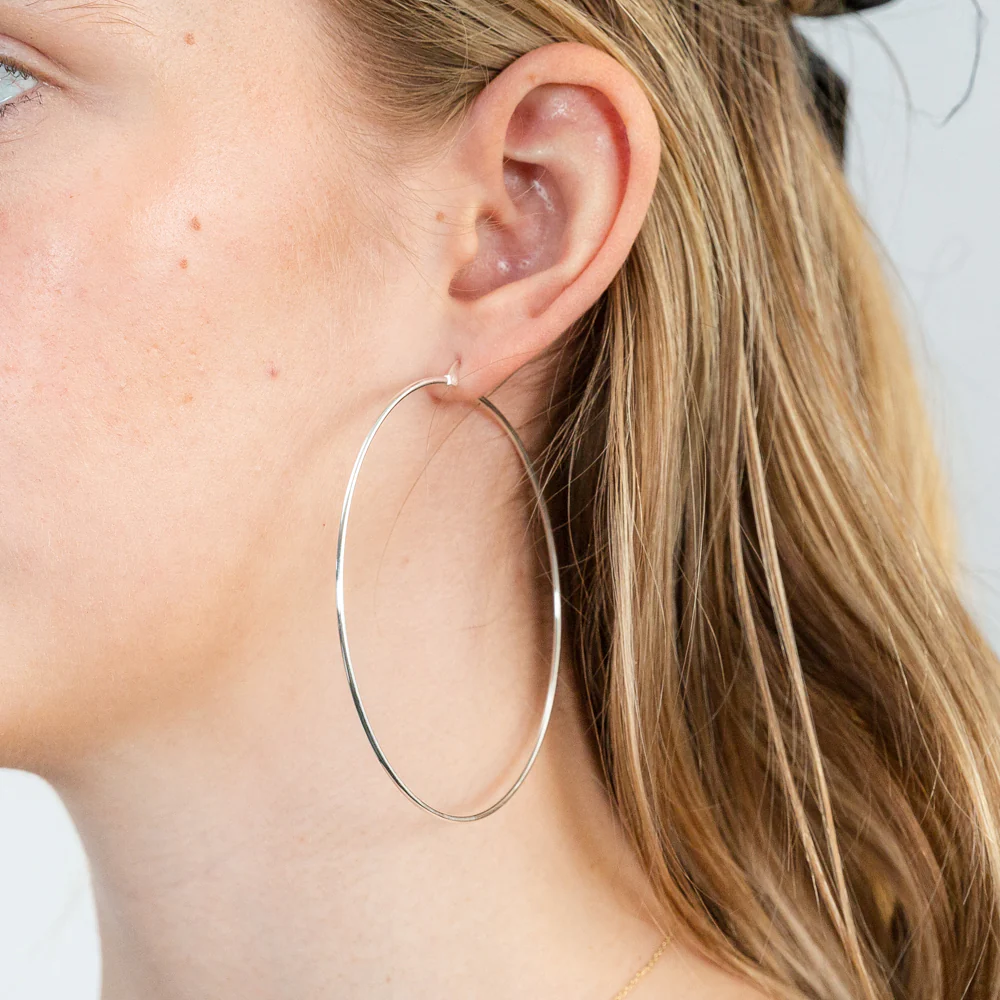Sterling Silver Plain 70mm Hoop Earrings - Image 2