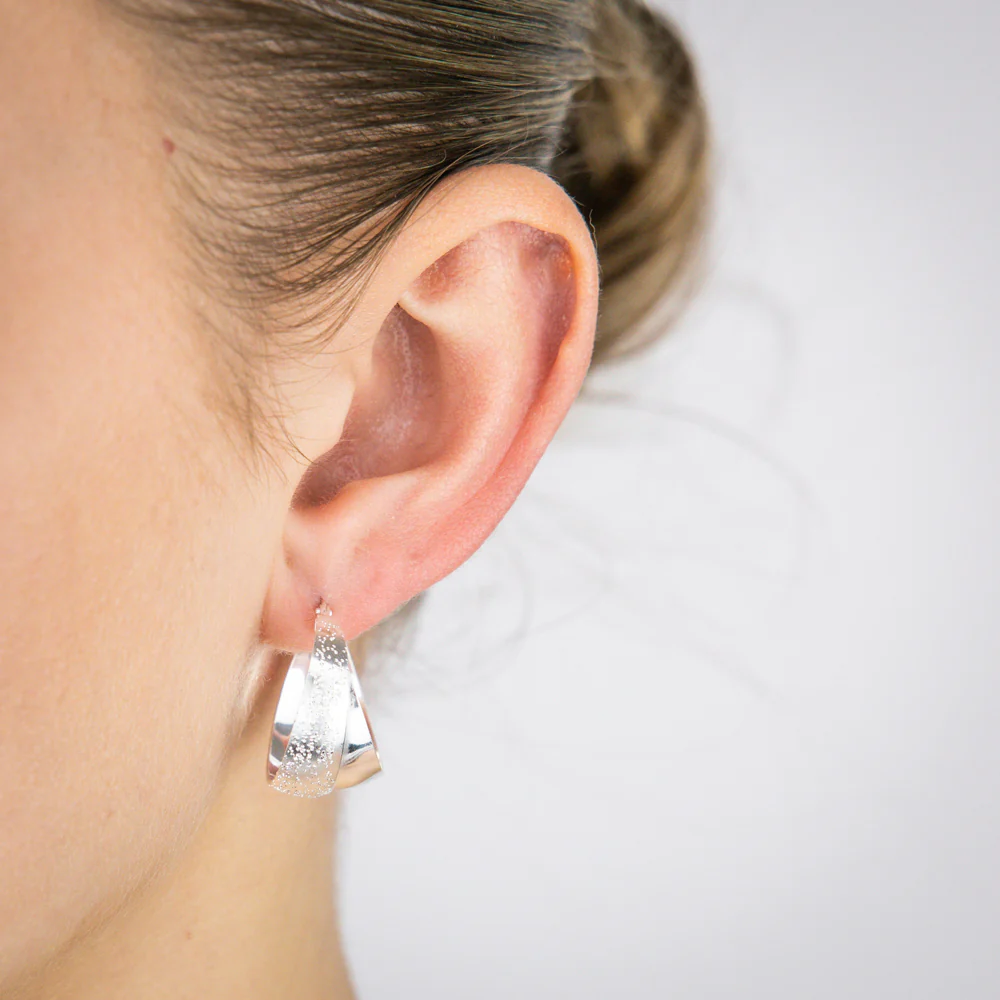 Sterling Silver Plain And Textured Double Hoop Earrings - Image 2