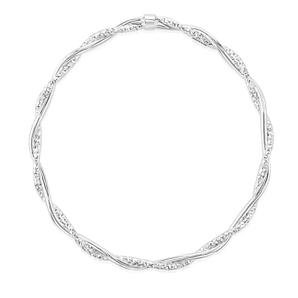 Sterling Silver Plain And Textured Twisted Bangle - Image 2