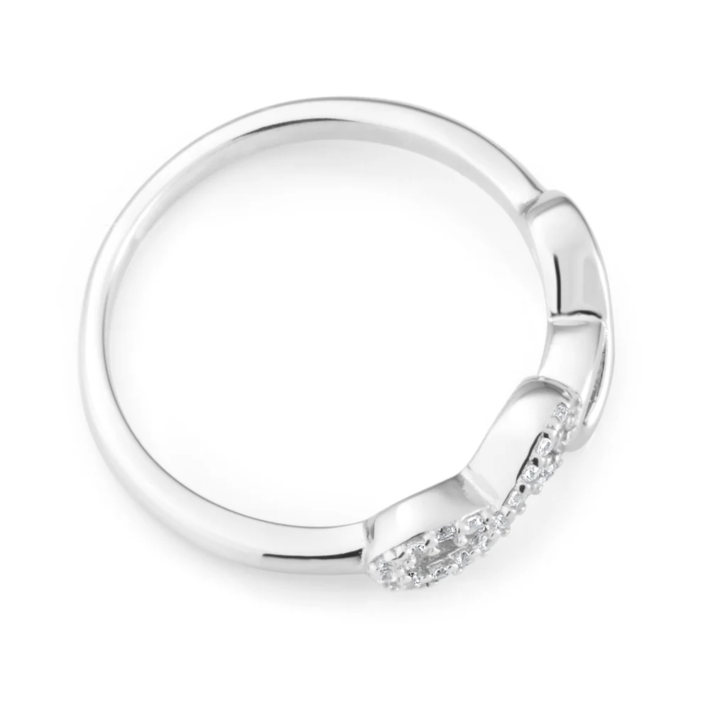 Sterling Silver Plain and Zirconia Double Infinity Ring - Image 2