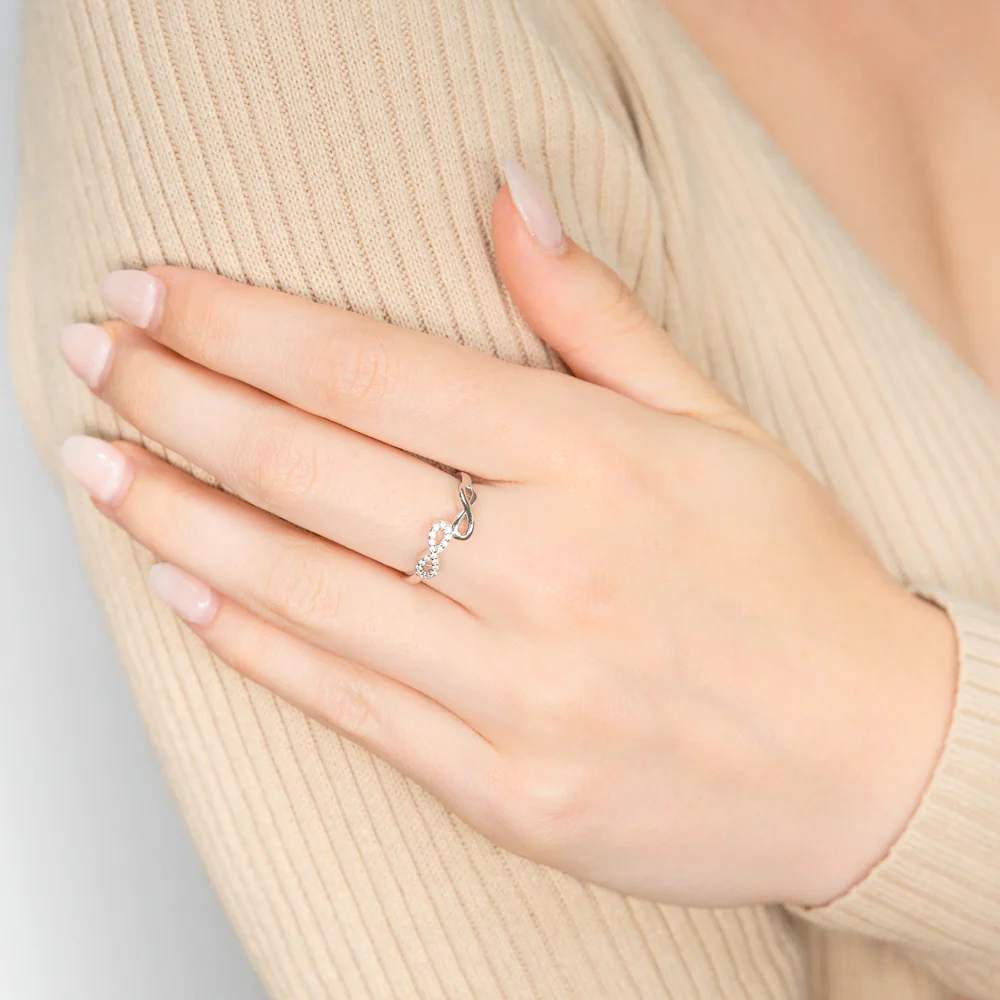 Sterling Silver Plain and Zirconia Double Infinity Ring - Image 3