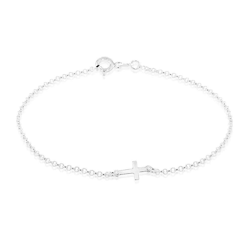Sterling Silver Plain Cross 19cm Bracelet - Image 3