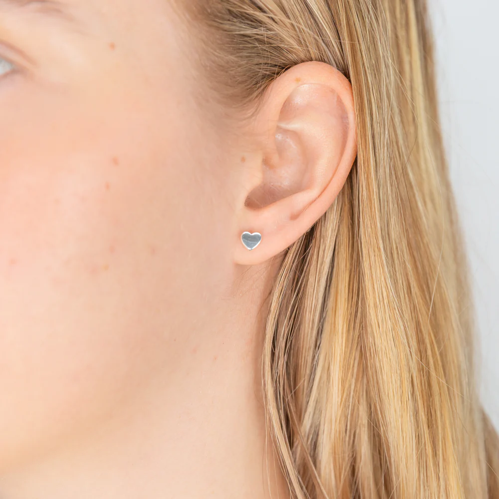 Sterling Silver Plain Heart Stud Earrings - Image 2
