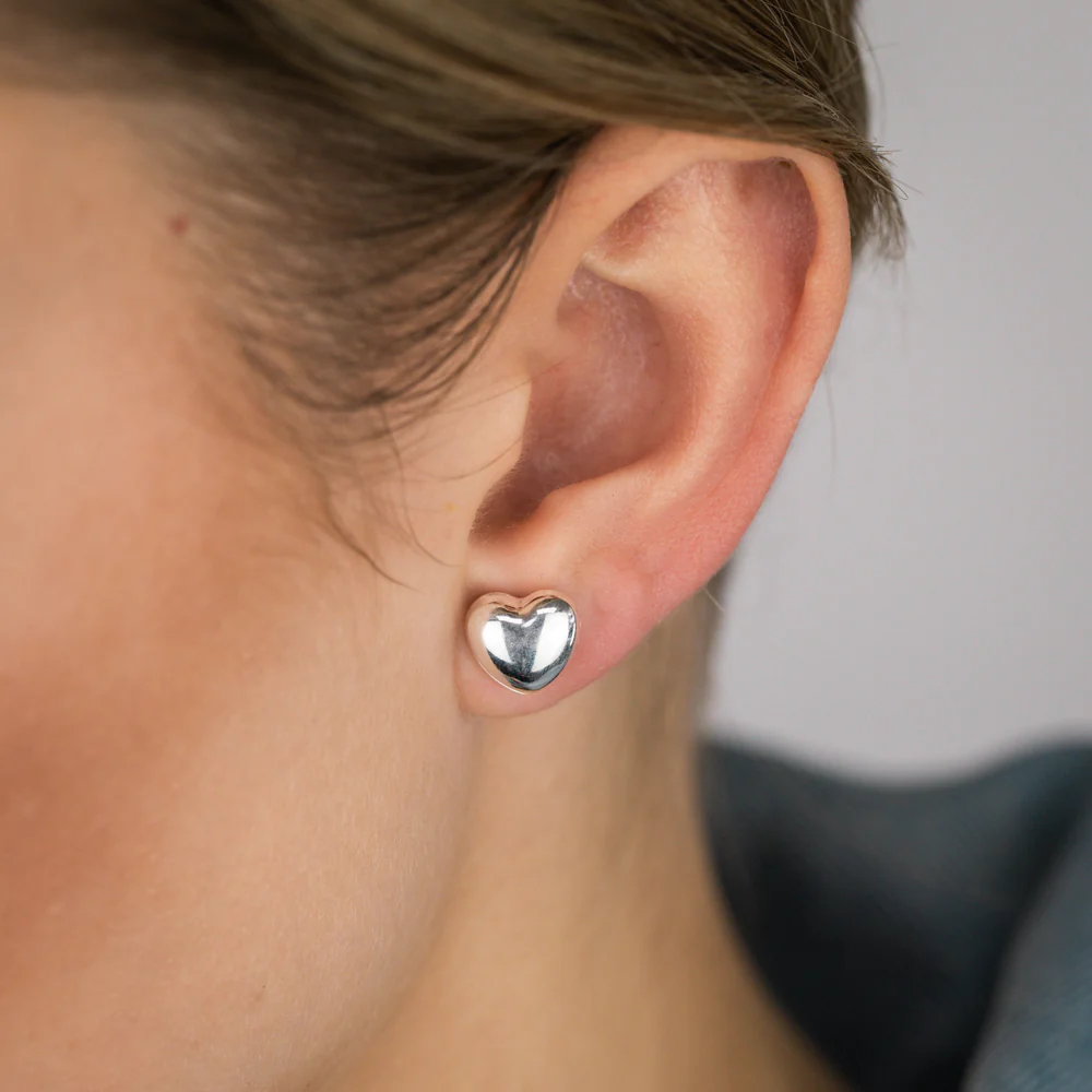 Sterling Silver Plain Heart Stud Earrings - Image 2