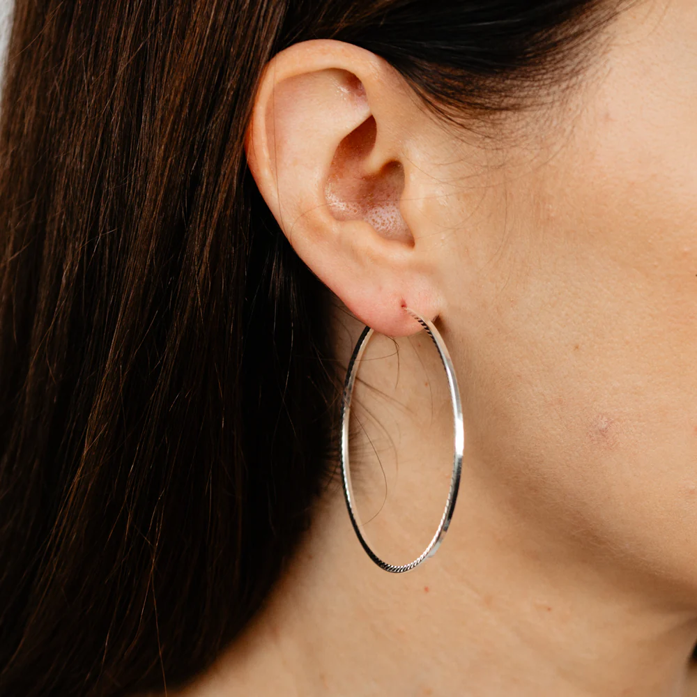 Sterling Silver Plain Hoop Earrings - Image 2
