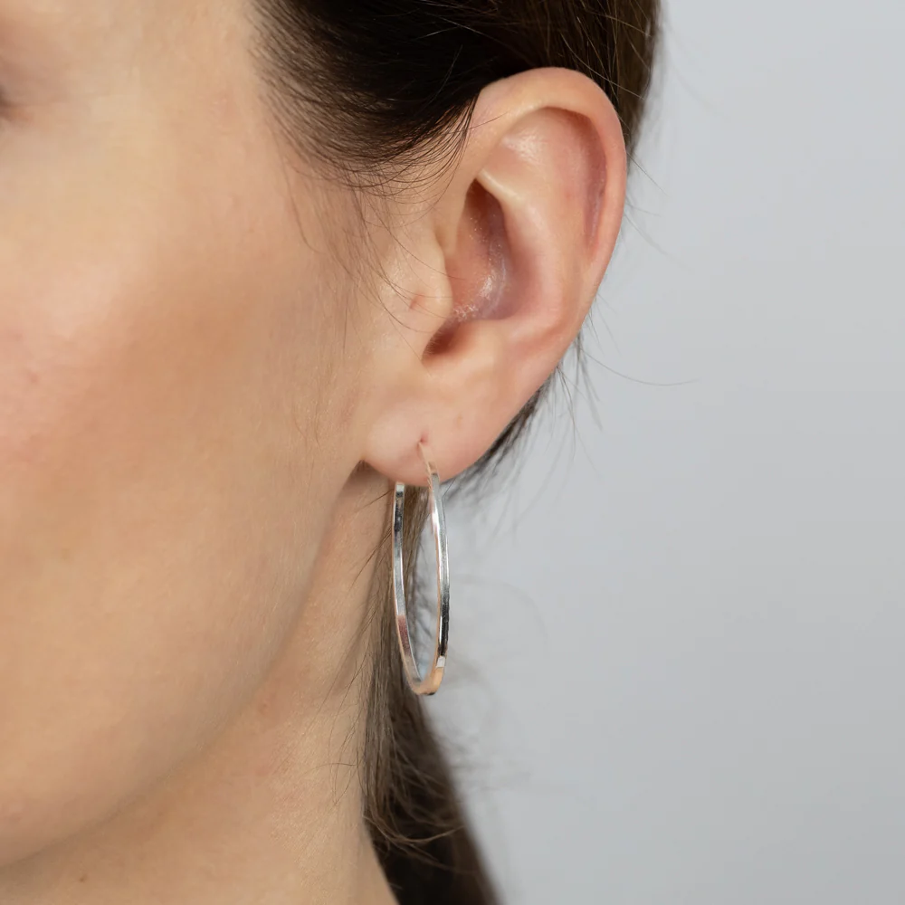 Sterling Silver Plain Hoop Earrings - Image 2