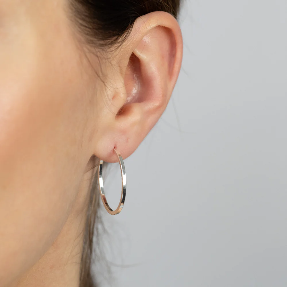Sterling Silver Plain Hoop Earrings - Image 2