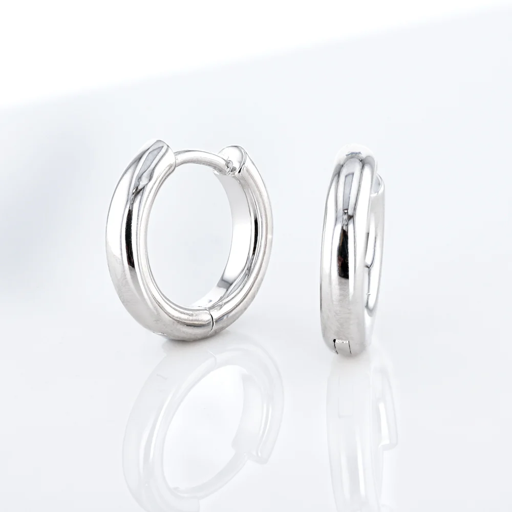 Sterling Silver Plain Huggie Earrings - Image 2