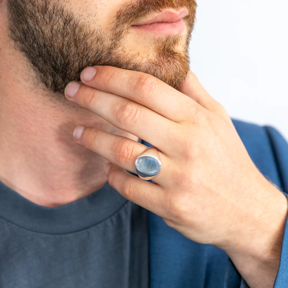 Sterling Silver Plain Oval Gents Ring - Image 3