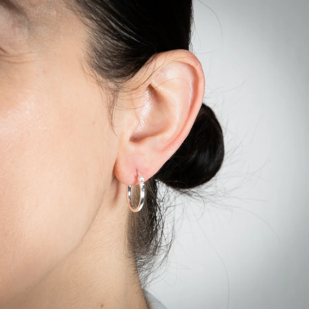 Sterling Silver Plain Round 15mm Hoop Earrings - Image 2