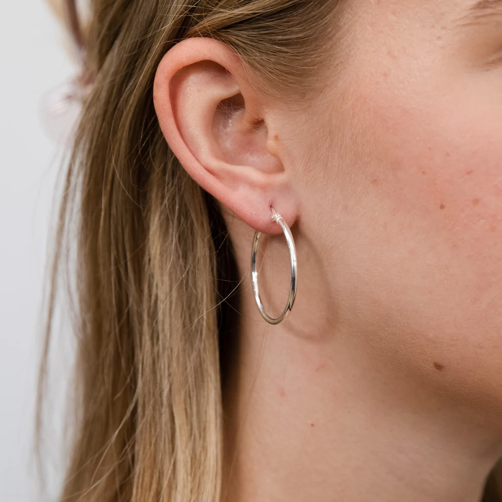 Sterling Silver Plain Round 30mm Hoop Earrings - Image 2