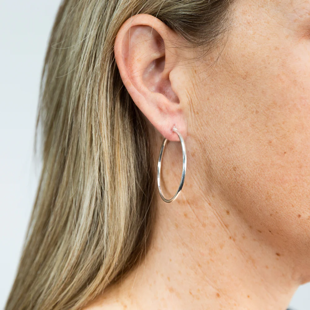 Sterling Silver Plain Round 40mm Hoop Earrings - Image 2