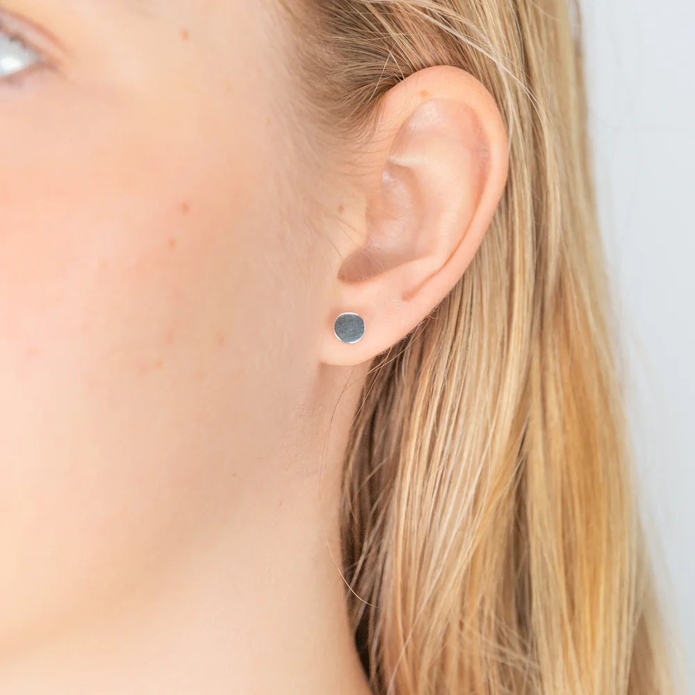 Sterling Silver Plain Round Stud Earrings - Image 2
