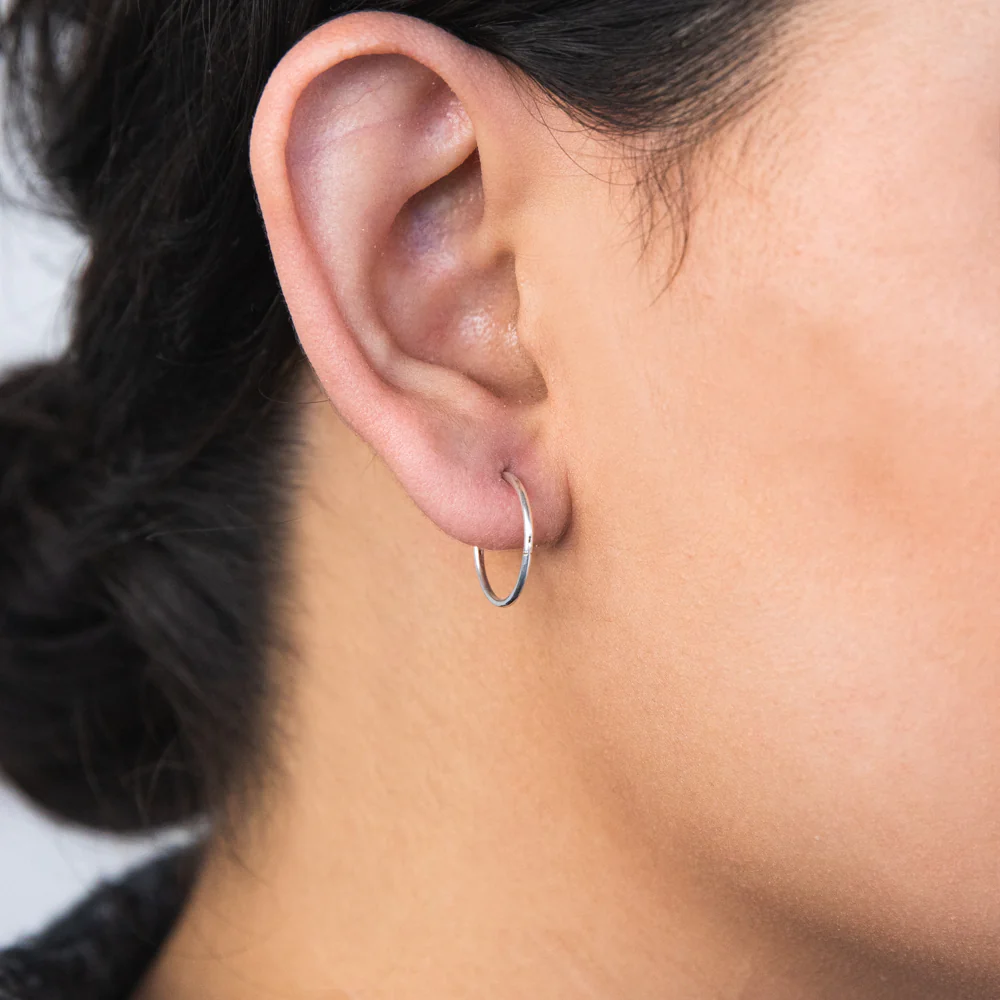 Sterling Silver Plain Sleeper 13mm Earrings - Image 2