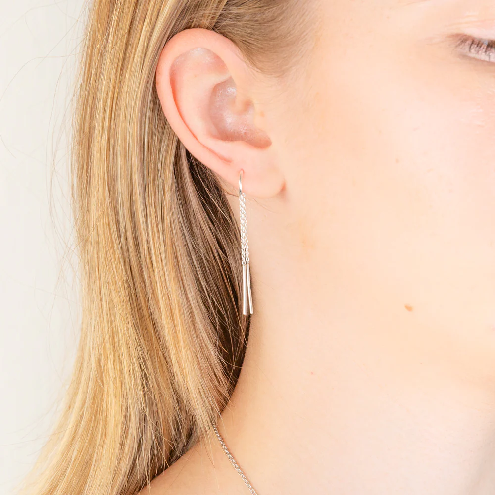 Sterling Silver Plain Threader Drop Earring - Image 2