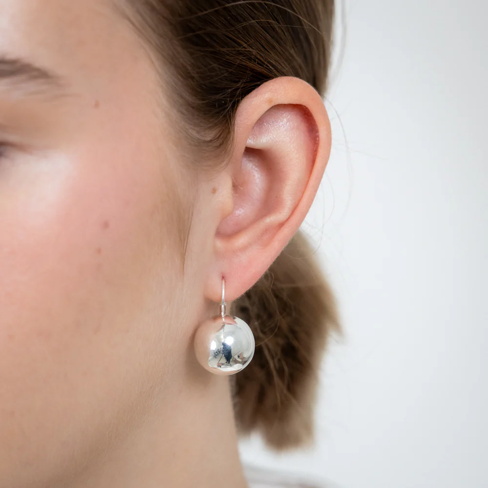 Sterling Silver Polished 16mm Ball Leverback  Earrings - Image 2