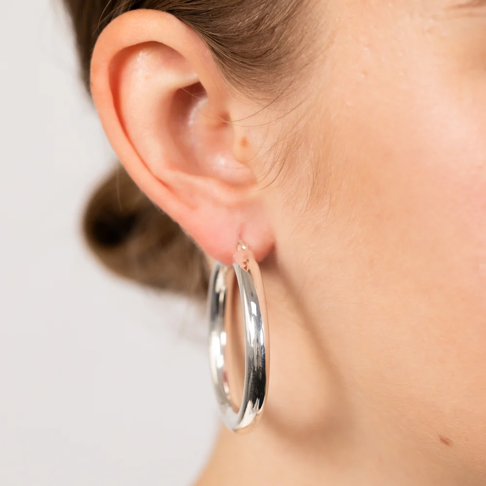 Sterling Silver Polished 30mm Hoop Earrings - Image 2