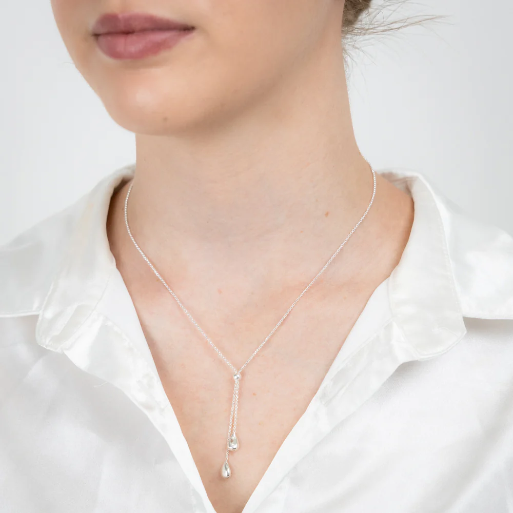 Sterling Silver Polished Double Tear Drop 45cm Chain - Image 3