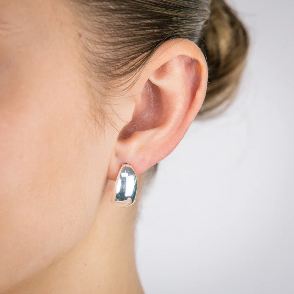 Sterling Silver Polished Half Hoop Stud Earrings - Image 2