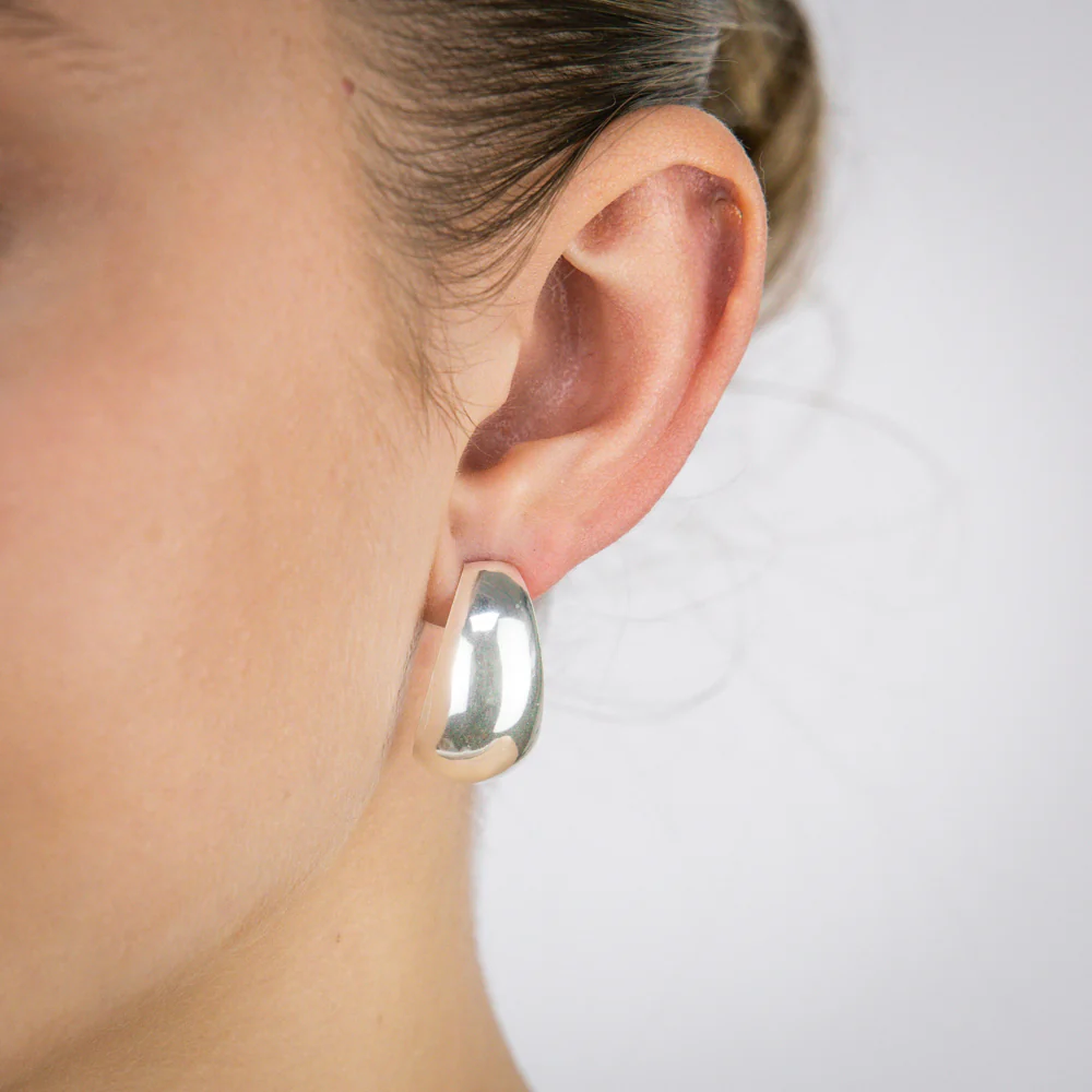 Sterling Silver Polished Half Hoop Stud Earrings - Image 2