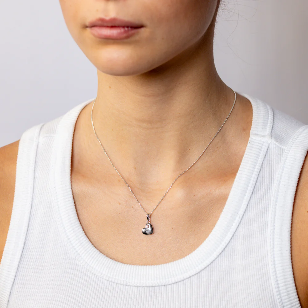 Sterling Silver Polished Heart Pendant with Rose Gold Accent - Image 2
