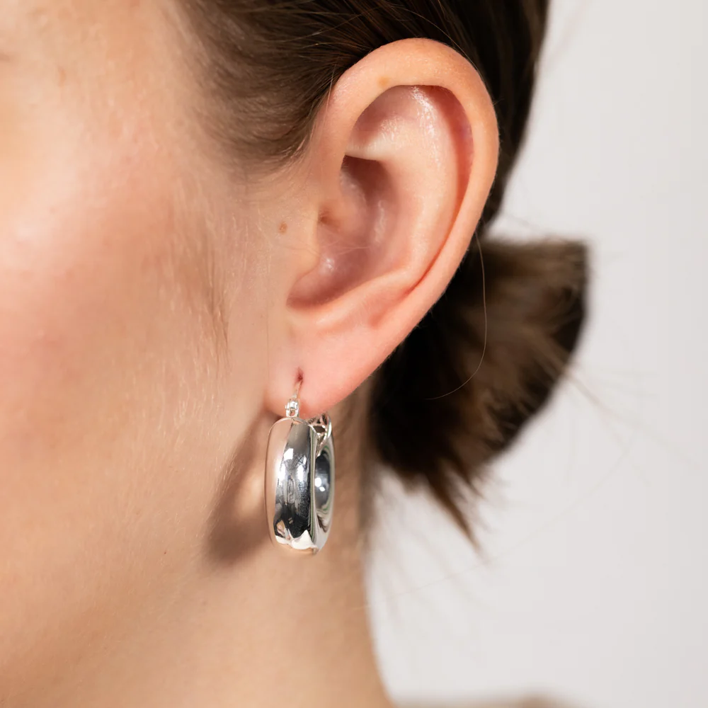 Sterling Silver Polished Round Hoop Earrings - Image 2