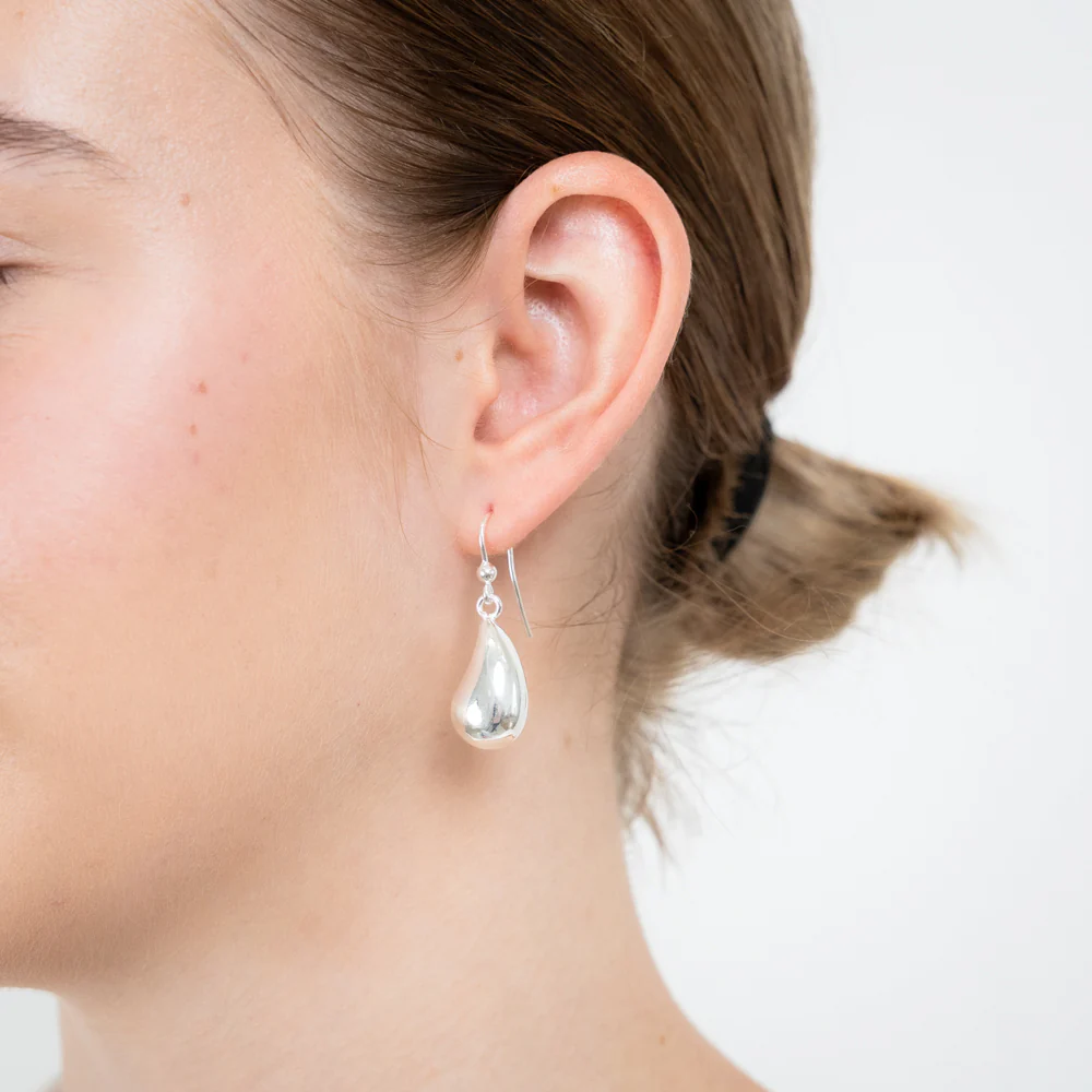 Sterling Silver Polished Tear Drop Hook Earrings - Image 2