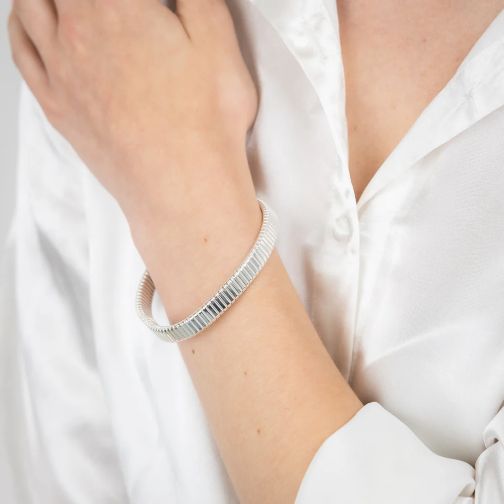 Sterling Silver Polished Wide Ribbed 68mm Bangle - Image 2