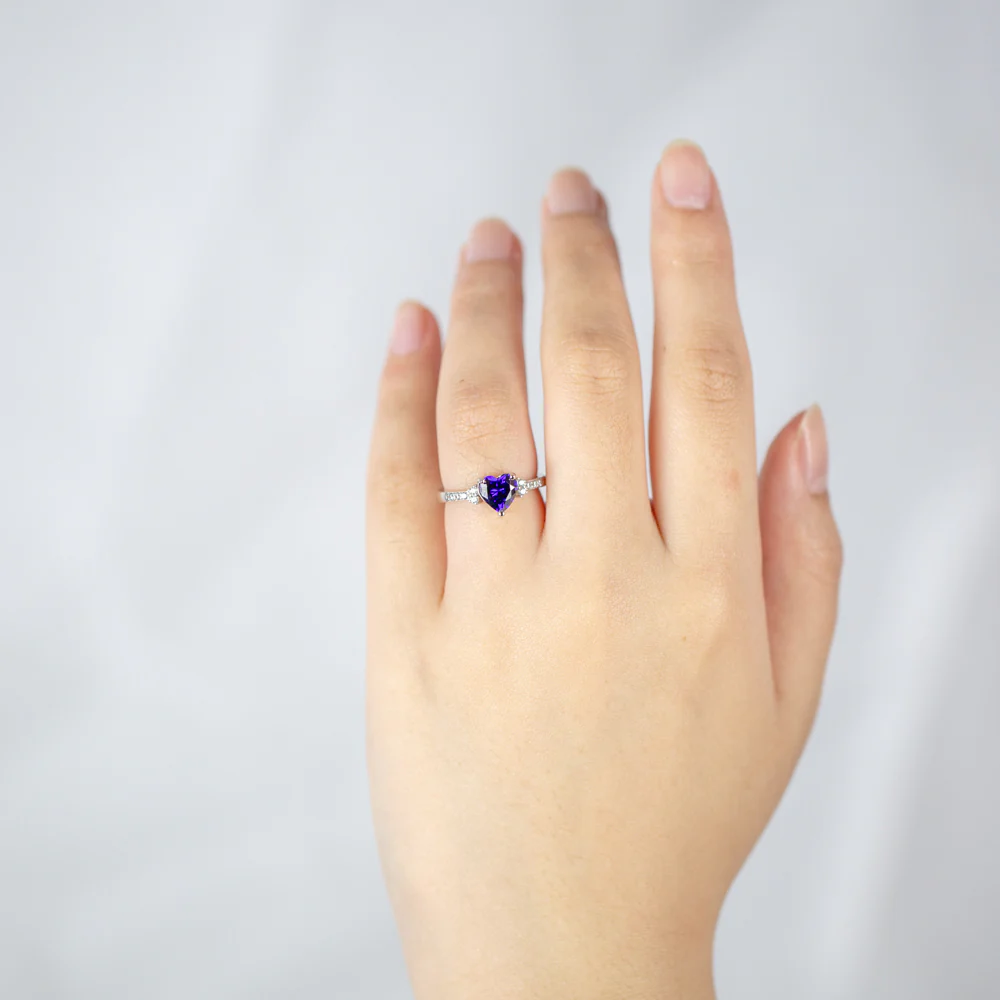 Sterling Silver Purple and White Zirconia Heart Ring - Image 3