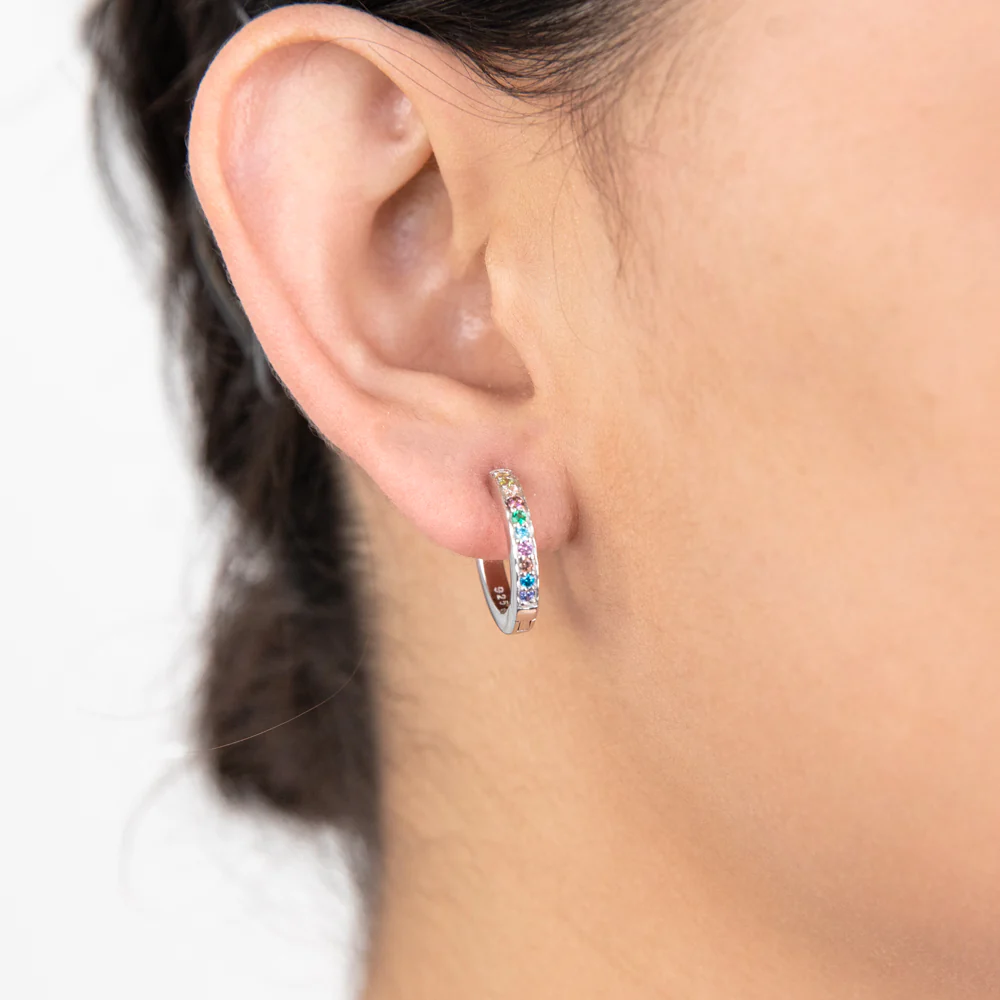 Sterling Silver Rainbow Multicolour Cubic Zirconia Hoop Earrings - Image 2