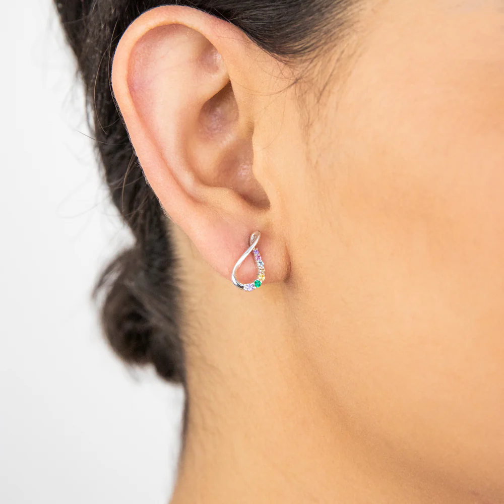 Sterling Silver Rainbow Multicolour Cubic Zirconia On Infinity Earrings - Image 2