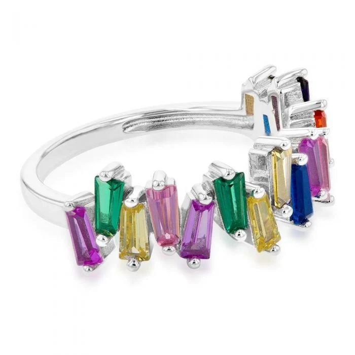 Sterling Silver Rainbow Multicolour Cubic Zirconia Ring - Image 2