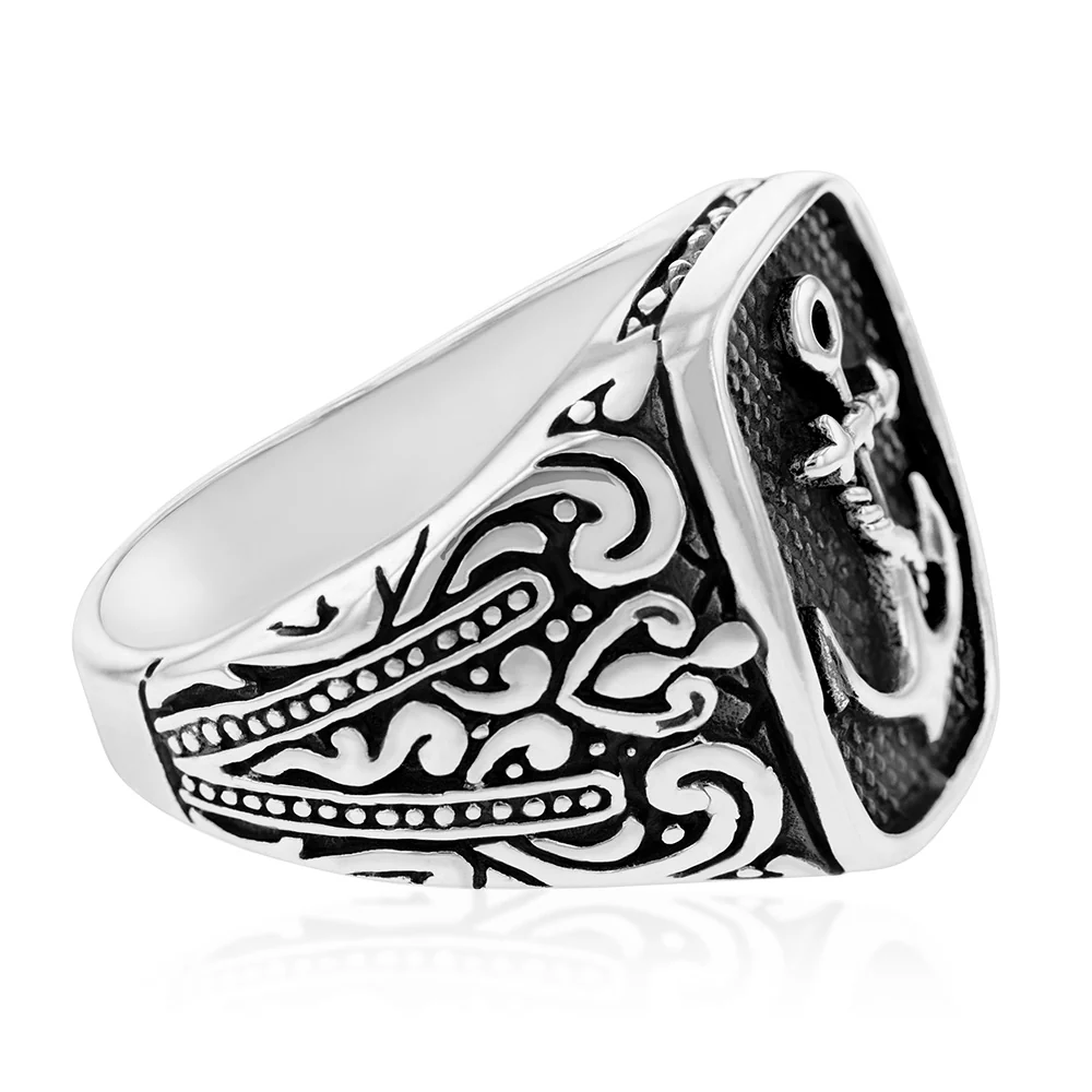 Sterling Silver Rectangle Antique Engraved Ring - Image 2