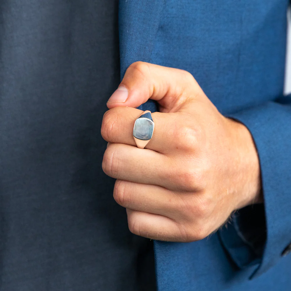 Sterling Silver Rectangle White Gents Rings - Image 2