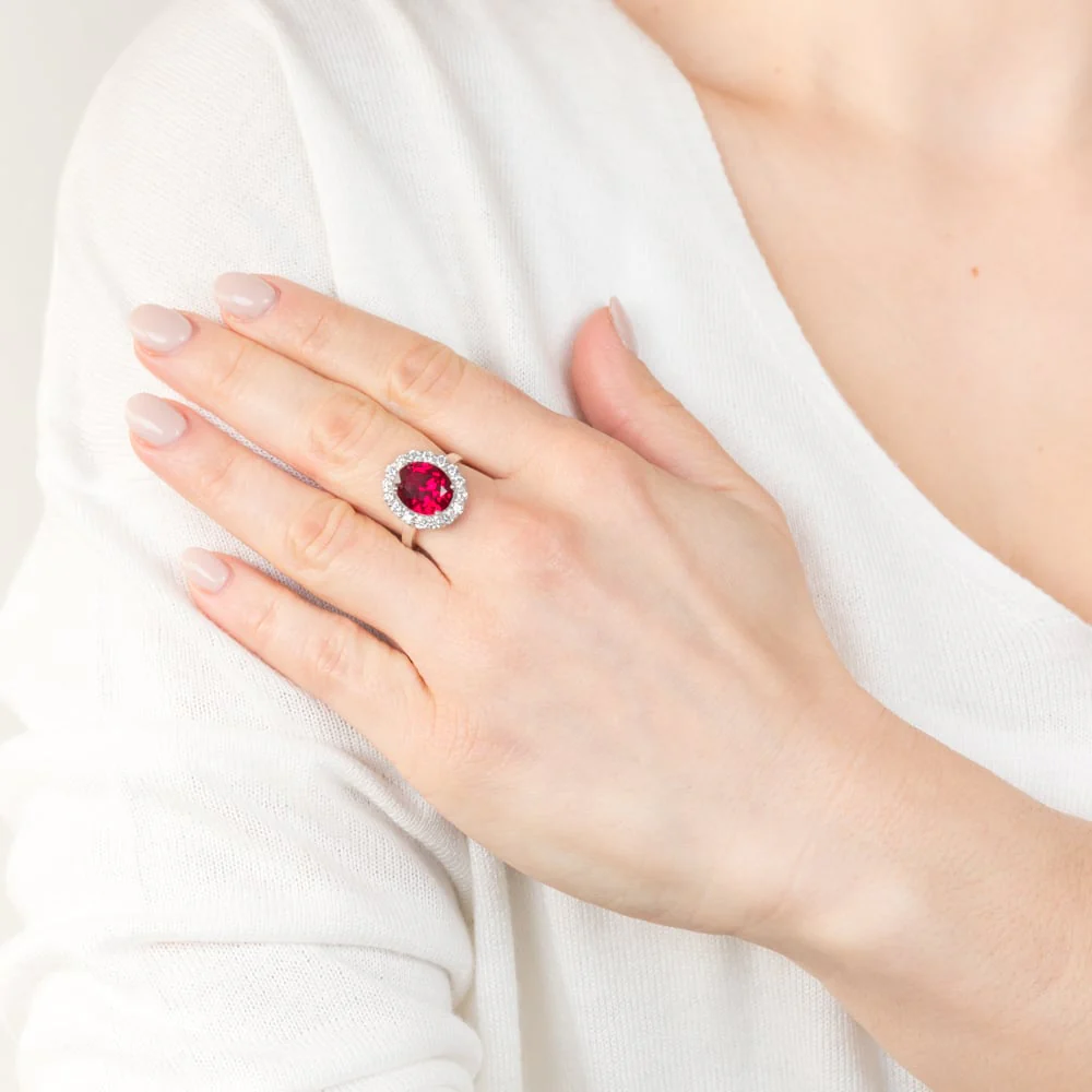 Sterling Silver Red And White Zirconia Halo Ring - Image 3