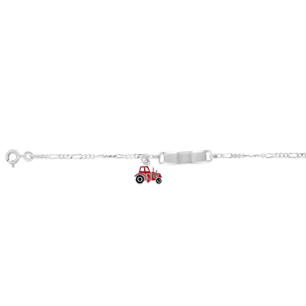 Sterling Silver Red Car ID Figaro 16cm Baby Bracelet - Image 2