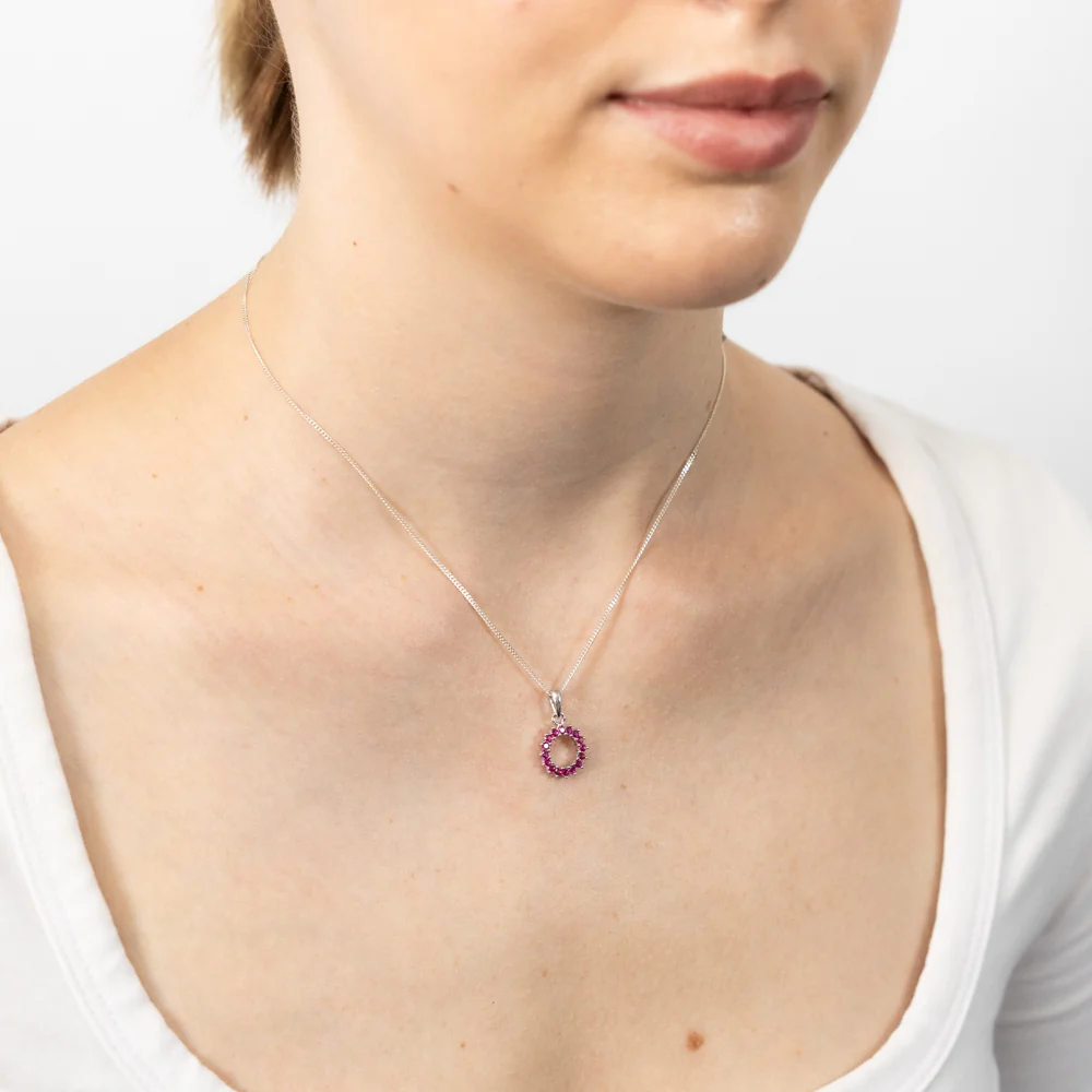 Sterling Silver Red Created Spinel Circle Of Life Pendnt - Image 2