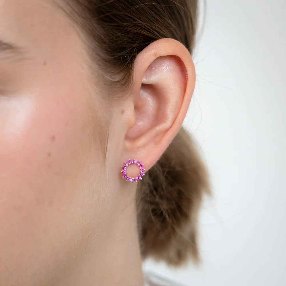 Sterling Silver Red Created Spinel Circle Of Life Stud Earrings - Image 2