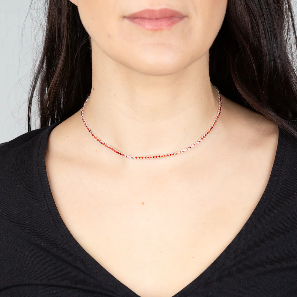 Sterling Silver Red Cubic Zirconia On 32+10cm Chain - Image 3