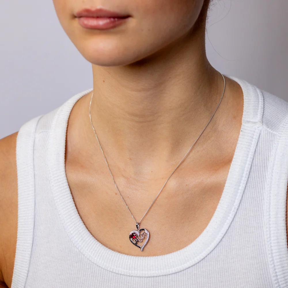 Sterling Silver Red CZ 'Mum' Heart Pendant - Image 2
