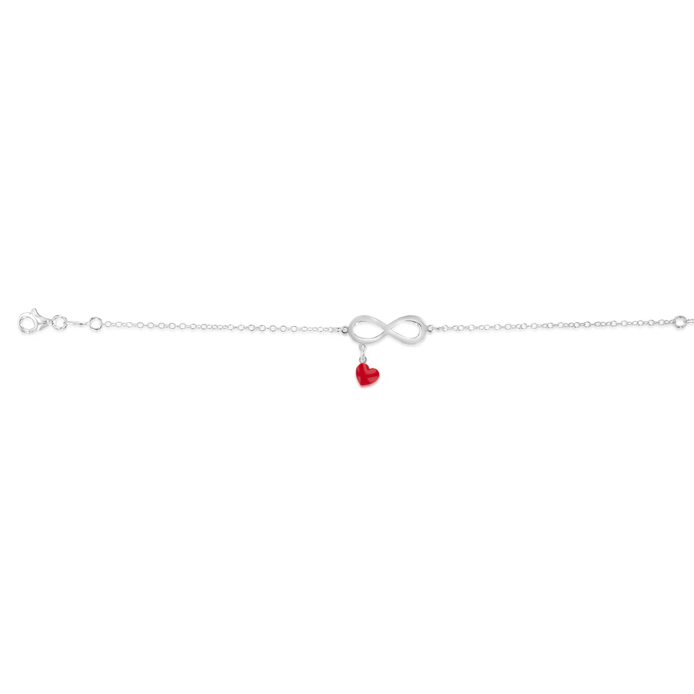 Sterling Silver Red Enamel Heart Infinity 18cm Bracelet - Image 2