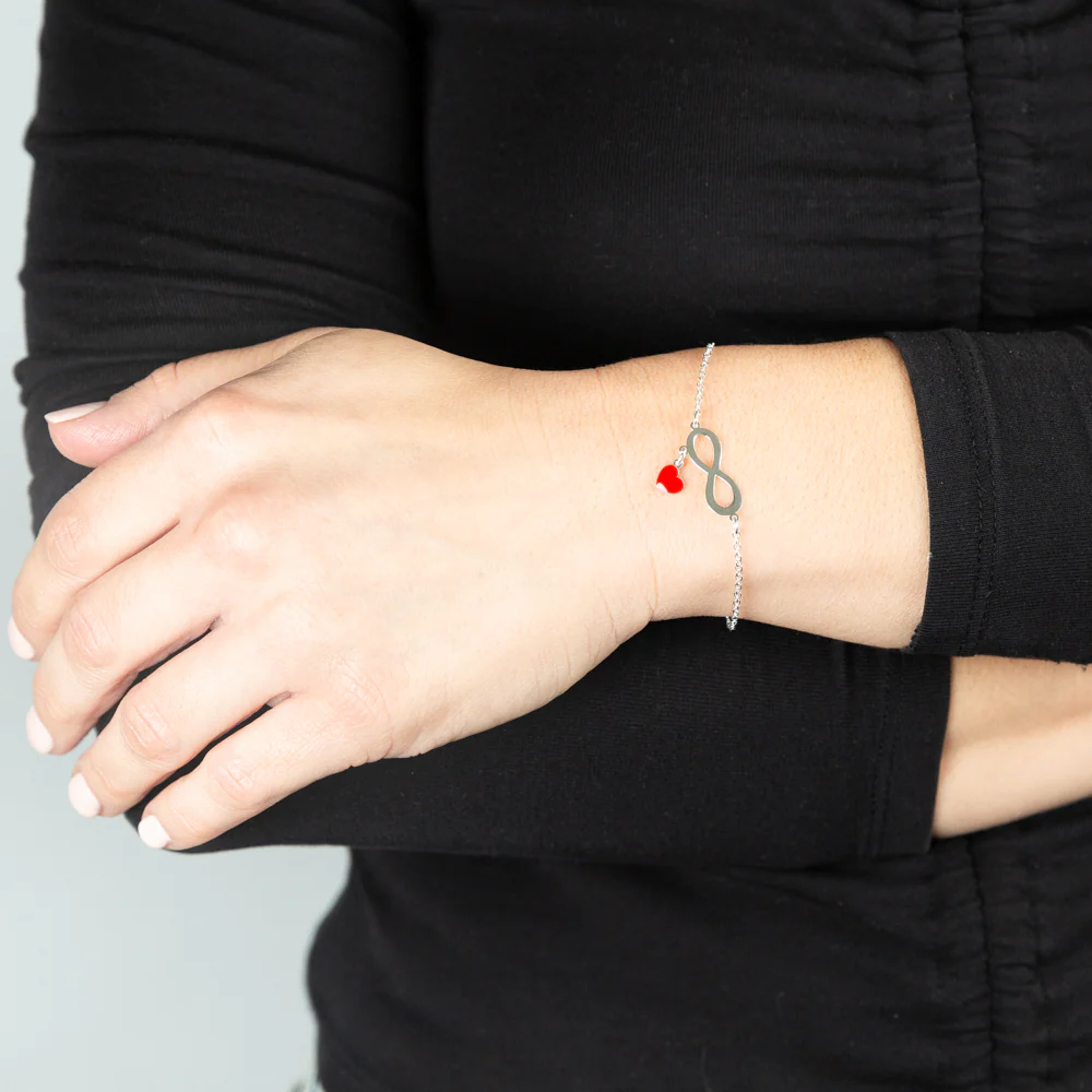 Sterling Silver Red Enamel Heart Infinity 18cm Bracelet - Image 3