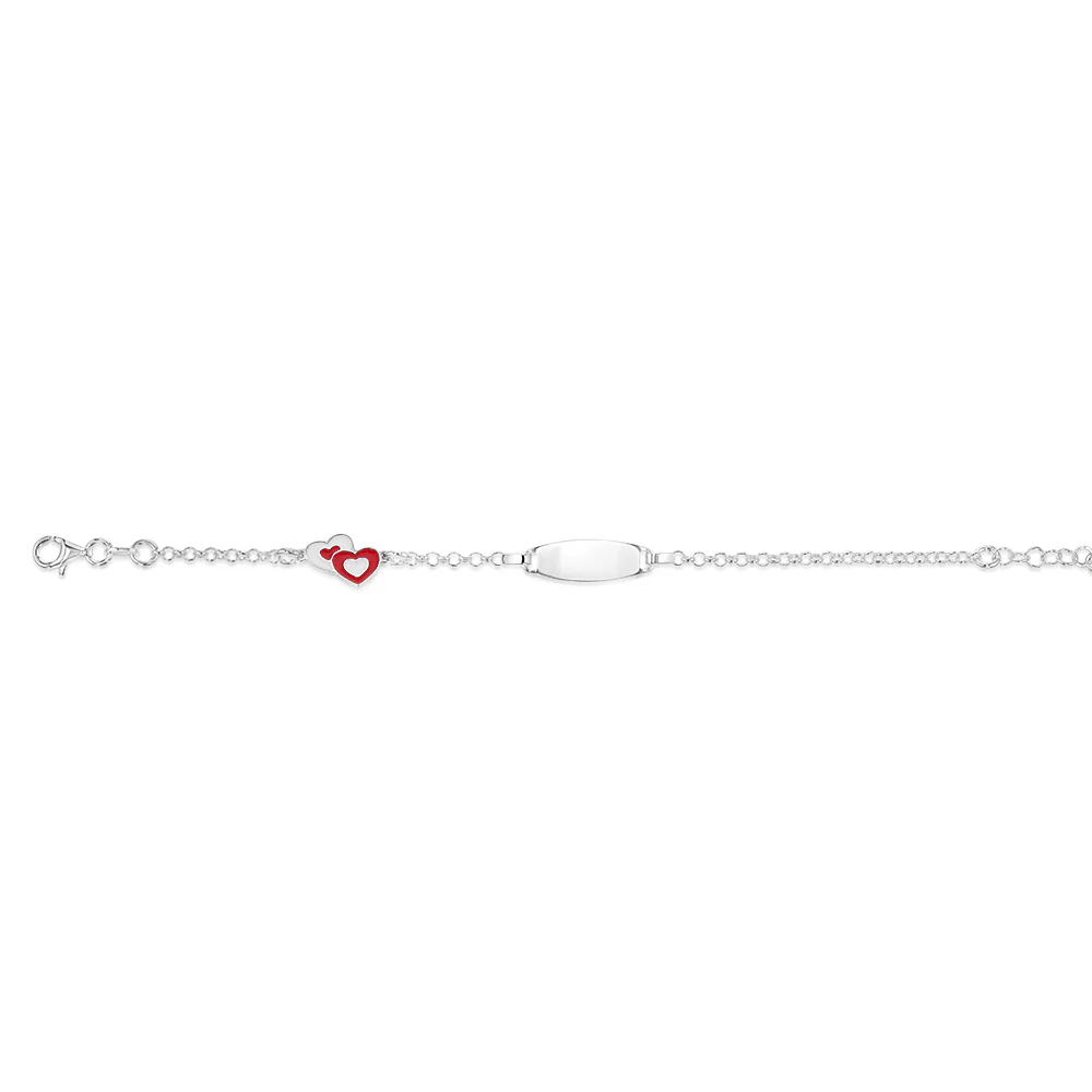 Sterling Silver Red White Heart ID 16cm Kids Bracelet - Image 2