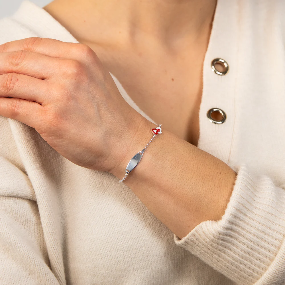 Sterling Silver Red White Heart ID 16cm Kids Bracelet - Image 3