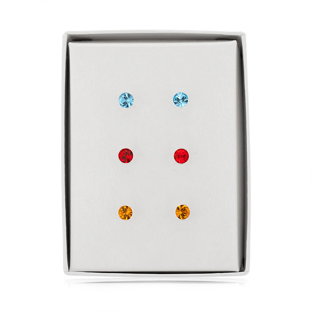 Sterling Silver Red Yellow And Blue 5mm Cry Product Titlestal Stud Earrings - Image 4