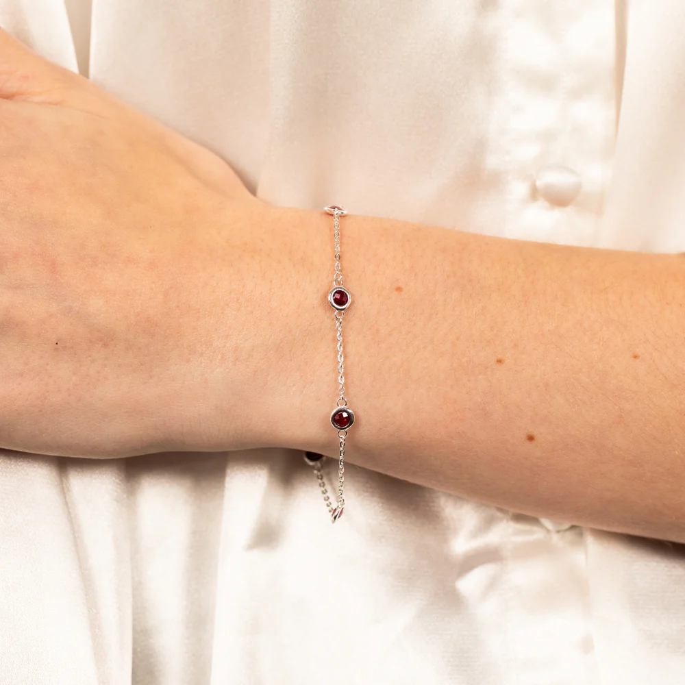 Sterling Silver Red Zirconia 19cm Bracelet - Image 3