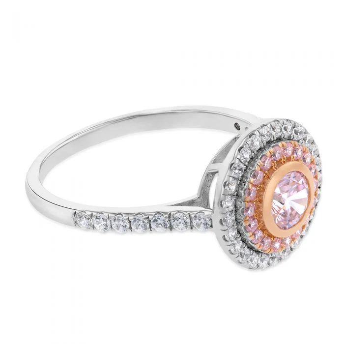 Sterling Silver Rhodium And Rose Gold Plated White And Pink CZ Round Ring - Image 2