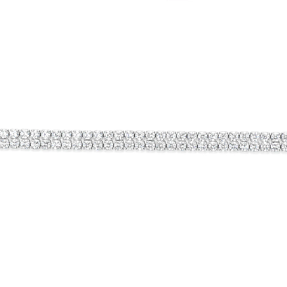 Sterling Silver Rhodium Plated 2mm Cubic Zirconia Two Row 16+3cm Tennis Bracelet - Image 3