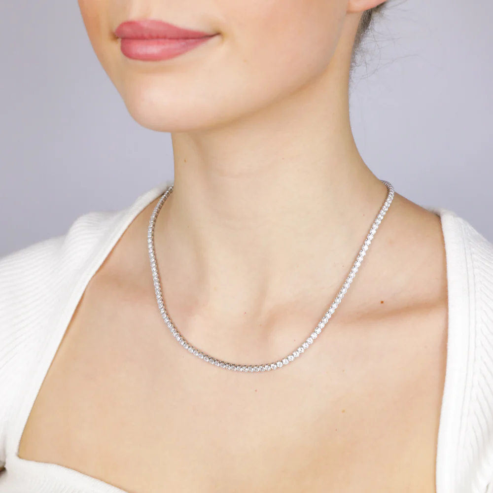 Sterling Silver Rhodium Plated 3mm Cubic Zirconia 45cm Chain - Image 3